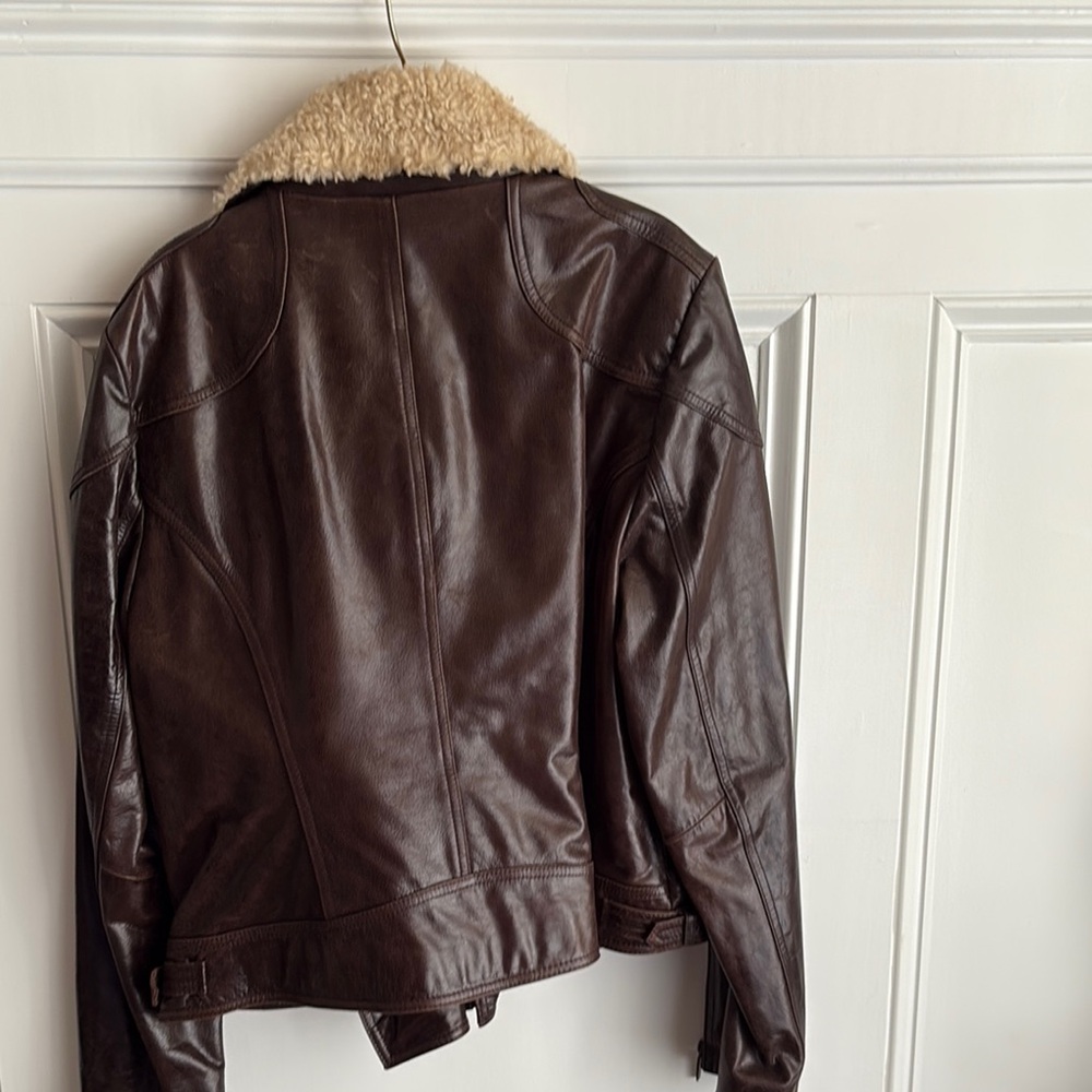 Laundry By Shelli Segal Dark Brown Leather Bomber Jacket - Picture 7 of 9